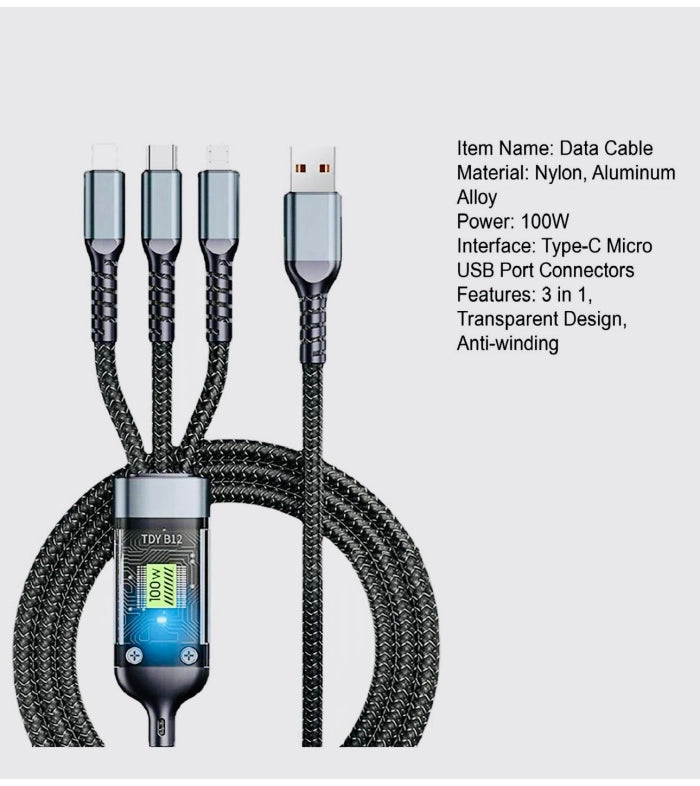 AIROX CB100 3-in-1 100W Fast Charging Cable