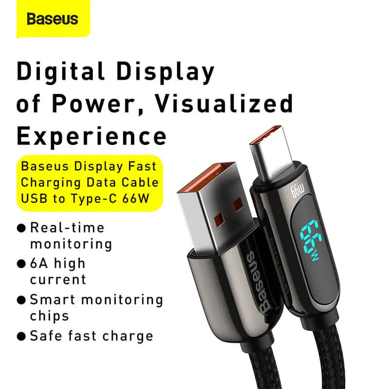 Baseus LED Display C-C Cable | 100W PD Fast Charging, Durable Nylon Braided