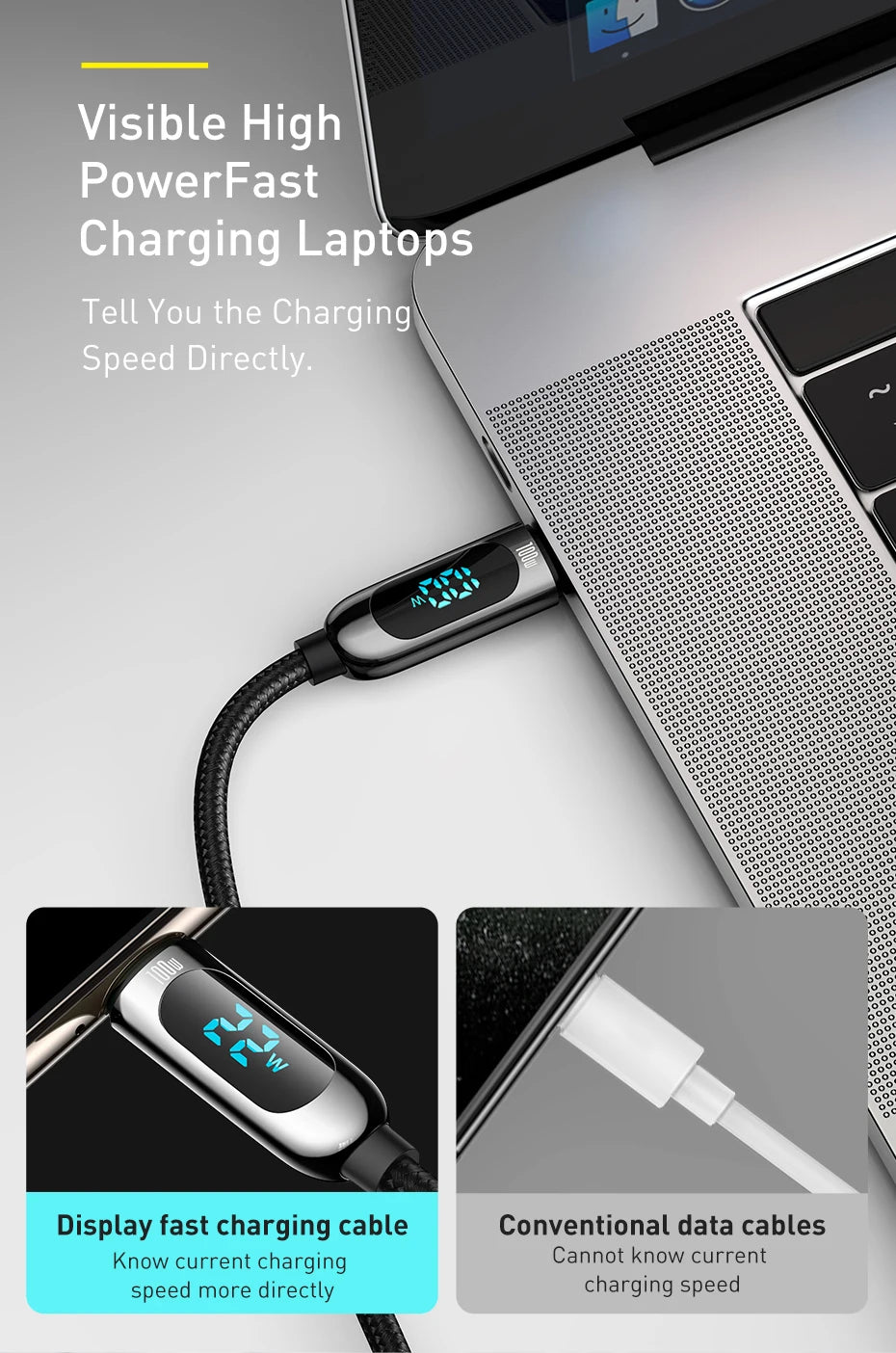 Baseus LED Display C-C Cable | 100W PD Fast Charging, Durable Nylon Braided