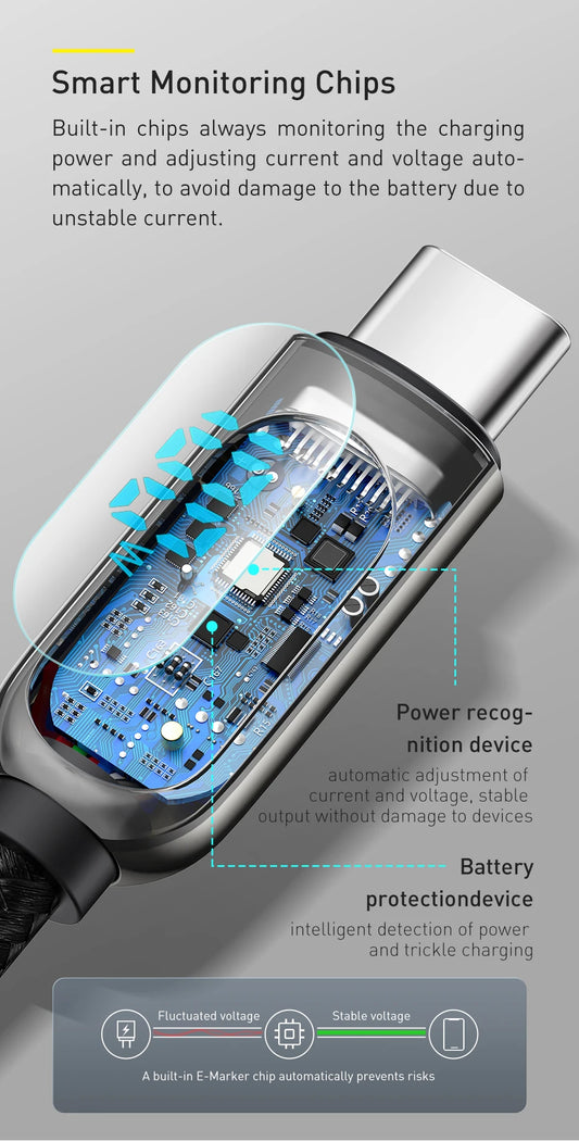 Baseus LED Display C-C Cable | 100W PD Fast Charging, Durable Nylon Braided
