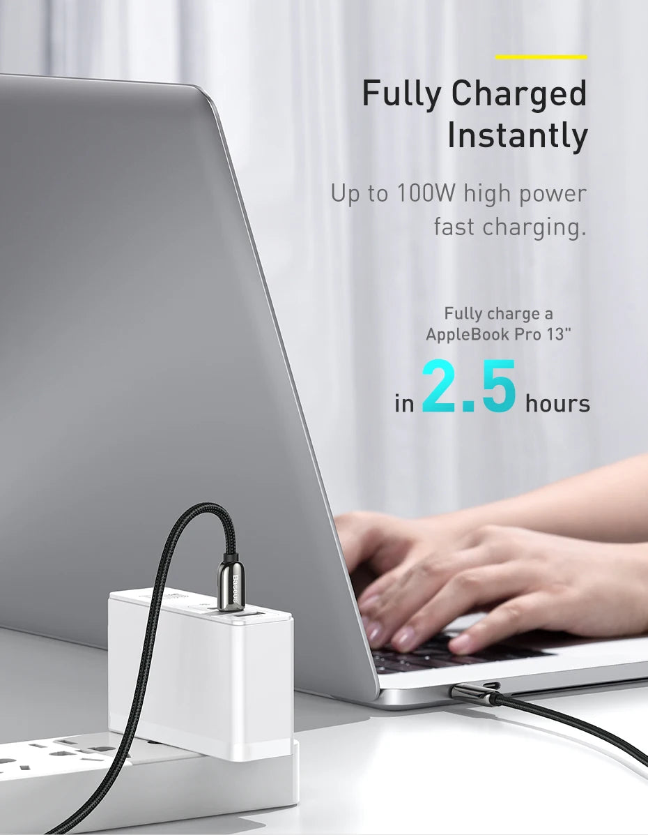 Baseus LED Display C-C Cable | 100W PD Fast Charging, Durable Nylon Braided