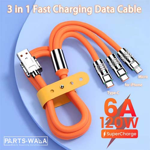 3 in 1  Data Cable 120w Silicone Fast Charging Cable for iPhone / Micro Usb / Type-C